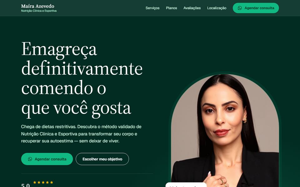 Página de captação da nutricionista Maíra Azevedo