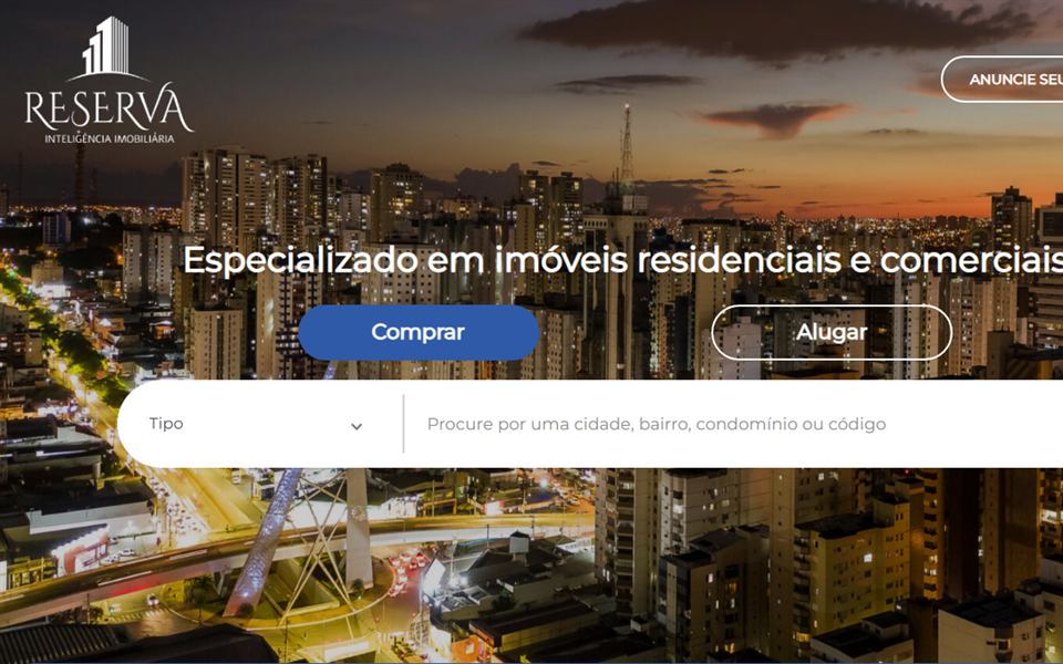 Site para imobiliária da Reserva Inteligência Imobiliária com busca de imóveis por bairro