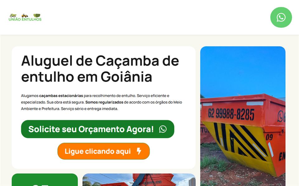 Site da União Entulhos para orçamento de caçambas em Goiânia